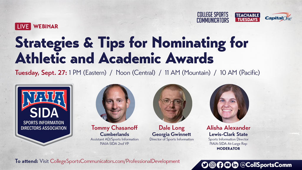 Join Us! Sept. 27 Live NAIA-SIDA Webinar – Strategies and Tips for Nominating for Athletic & Academic Awards
